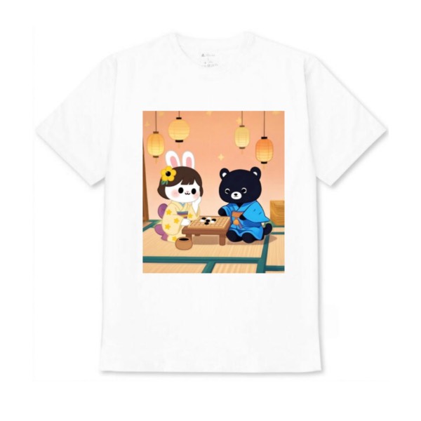 【うさぎ・くま 囲碁対局】白Tシャツ 子供用