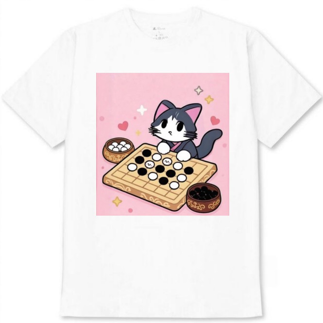 【猫 打碁】白Tシャツ 大人用