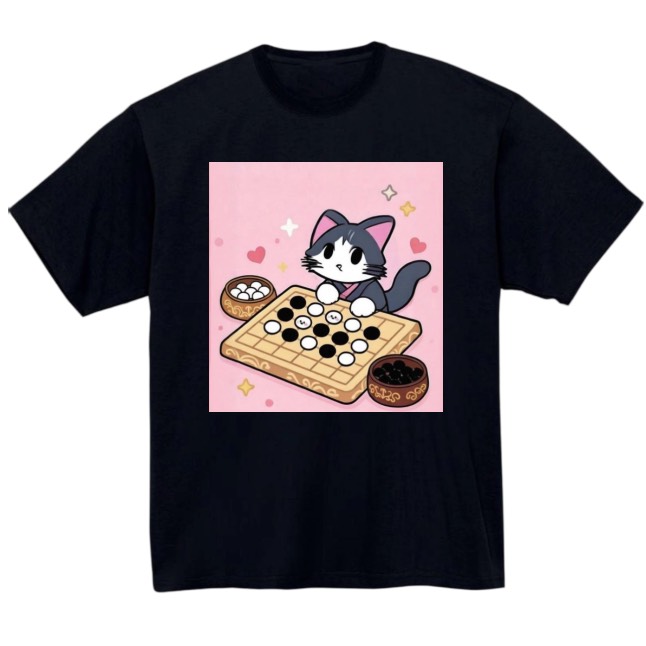 【猫 打碁】黒Tシャツ 大人用