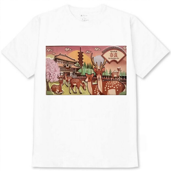 【奈良県_鹿】白Tシャツ 大人用