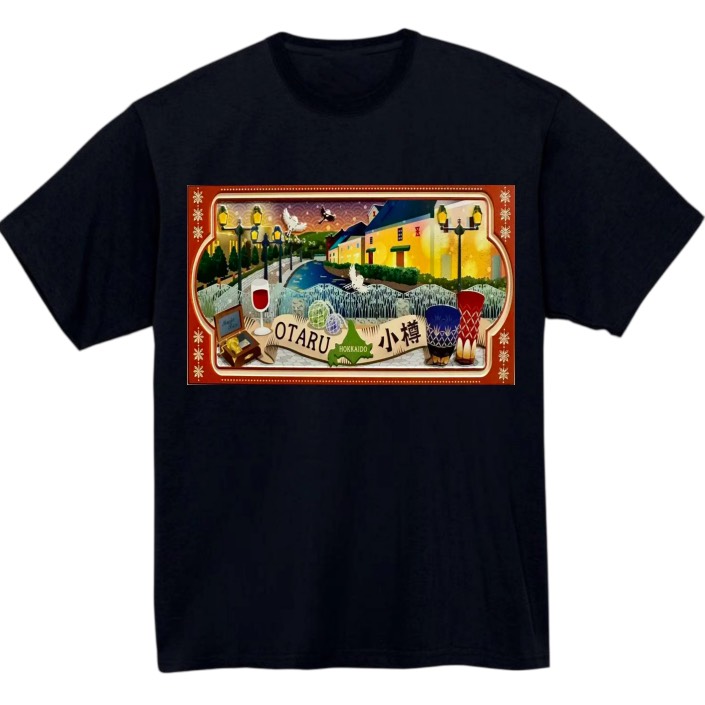 【北海道_小樽】黒Tシャツ 大人用