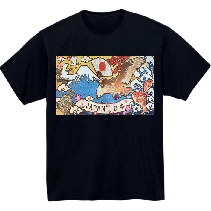 【日本_お正月の夢】黒Tシャツ 大人用