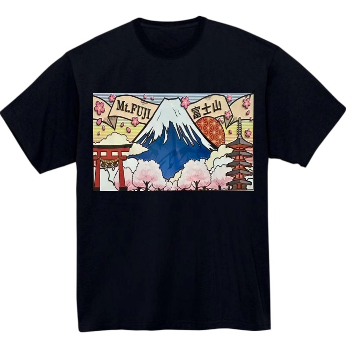 【静岡県_富士山 】黒Tシャツ 大人用