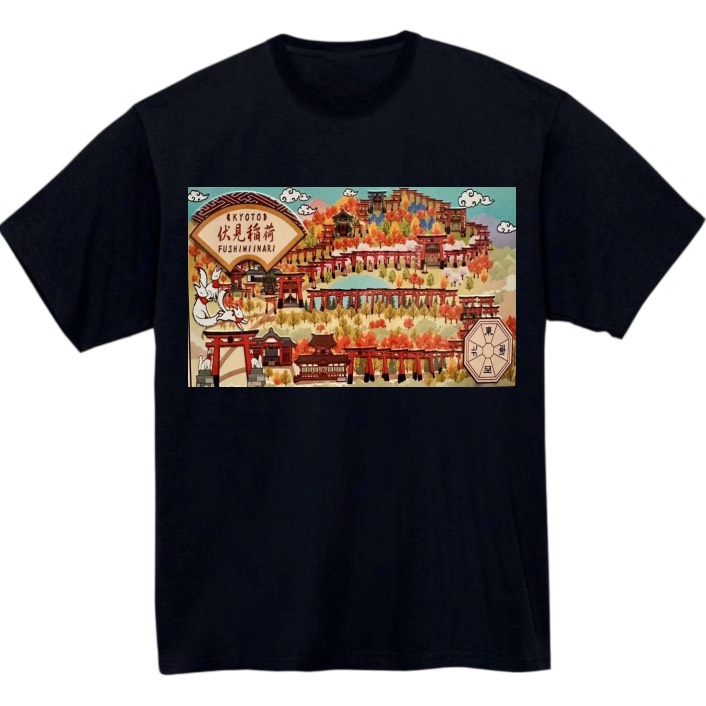 【京都府_伏見稲荷】黒Tシャツ 大人用