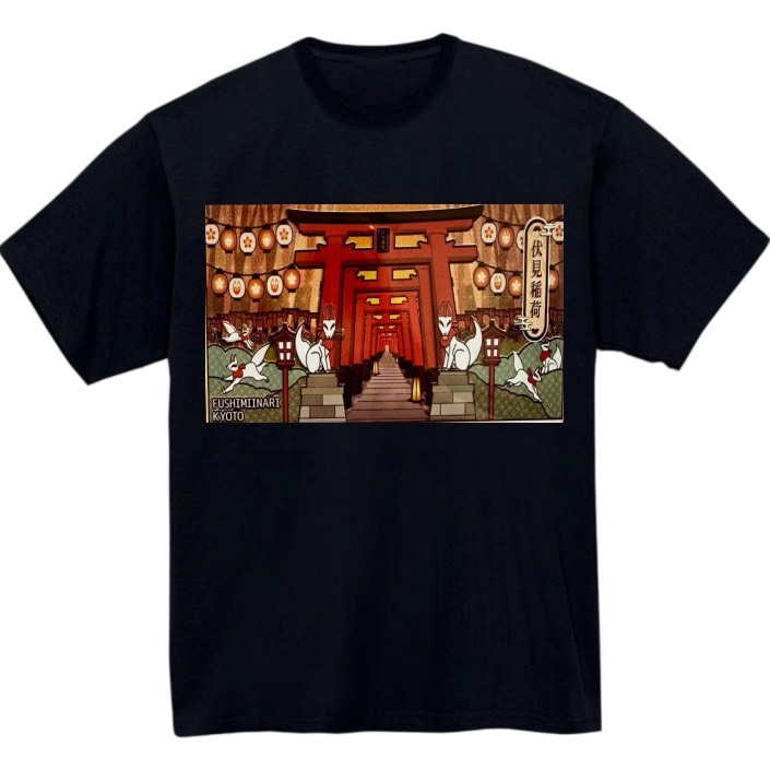 【京都府_伏見稲荷2】黒Tシャツ 大人用