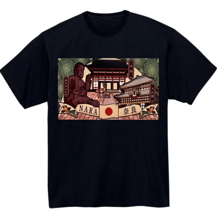 【奈良県_東大寺】黒Tシャツ 大人用