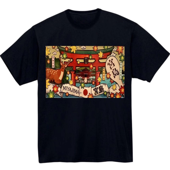 【広島県_宮島】黒Tシャツ 大人用
