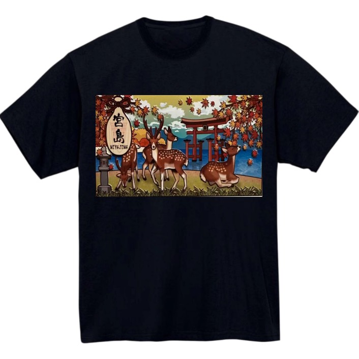 【広島県_宮島2】黒Tシャツ 大人用