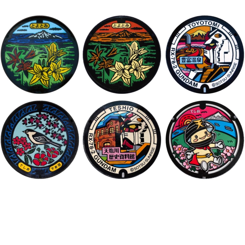 「マンホール_北海道_豊富町・天塩町」缶バッジ58mm 6枚セット