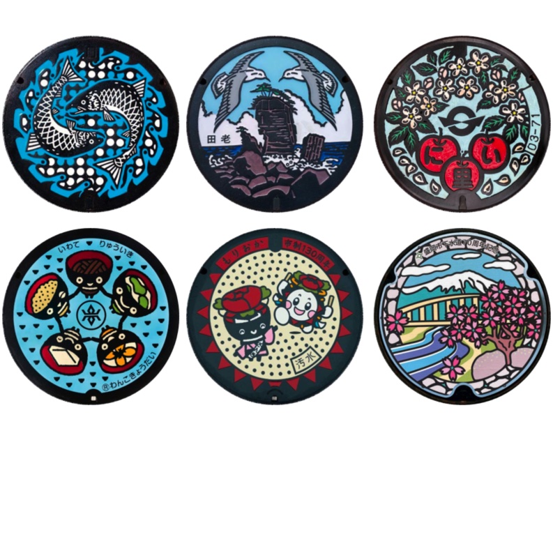 「マンホール_岩手県_宮古市・流域下水道・盛岡市」缶バッジ58mm 6枚セット