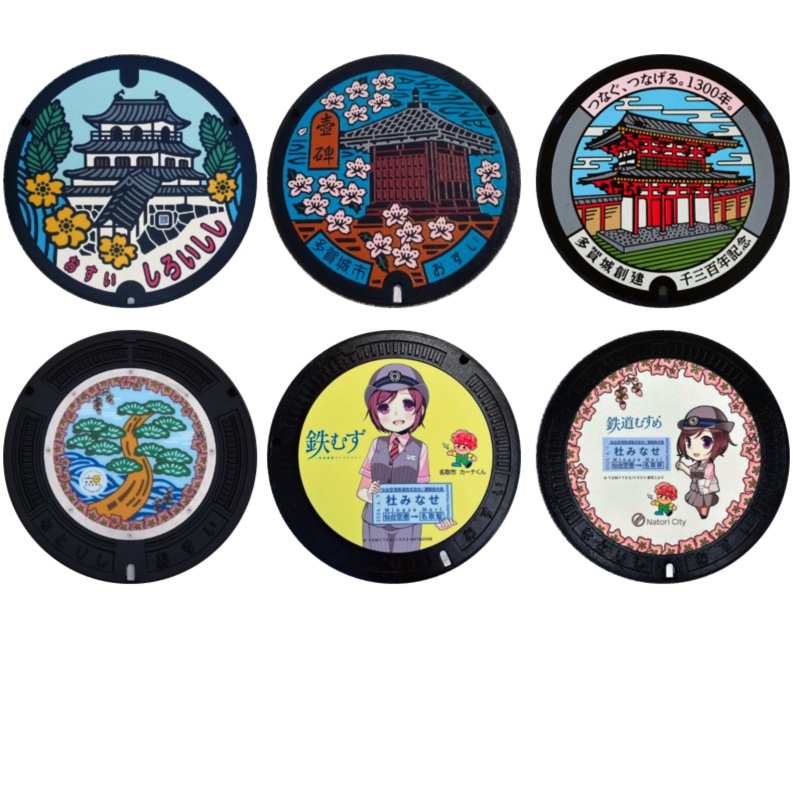 「マンホール_宮城県_白石市・多賀城市・名取市」缶バッジ58mm 6枚セット